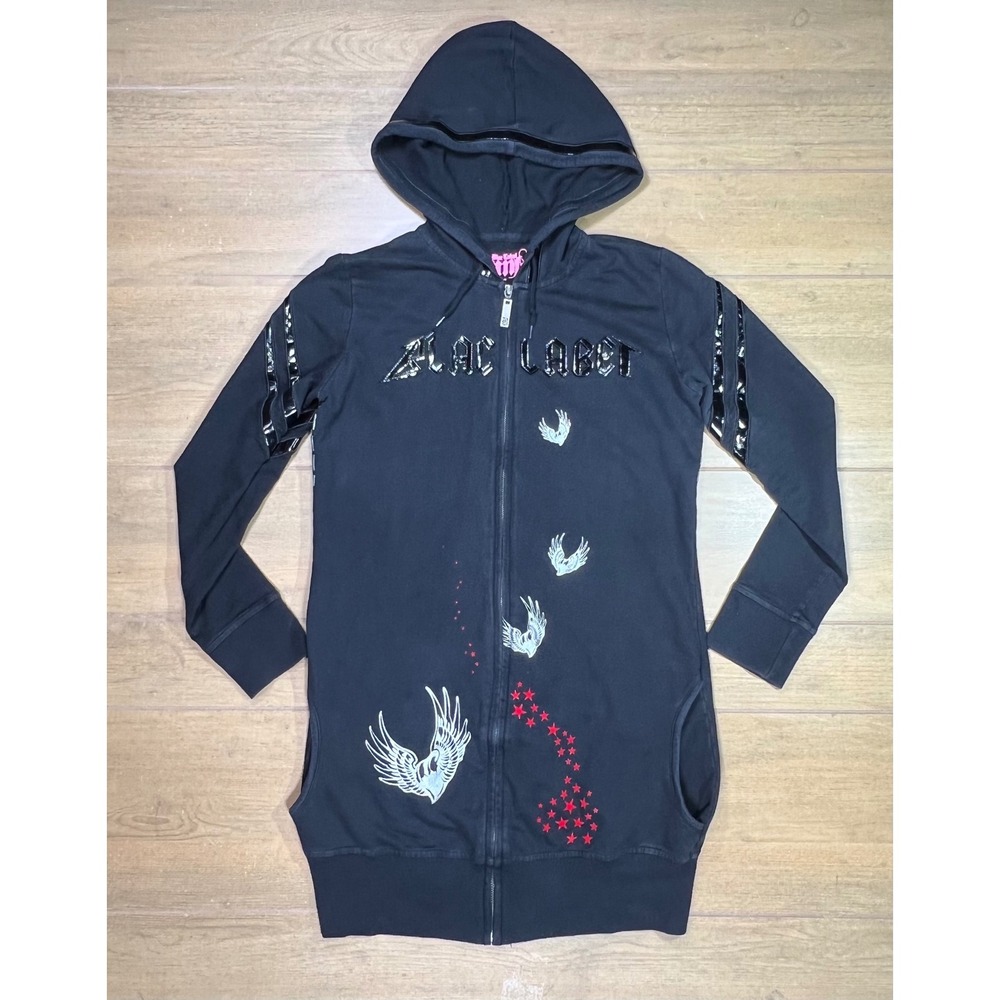 Blac Label Pink Angel of Death vintage Zip Up Hoodie/dress Black Graphic Y2K